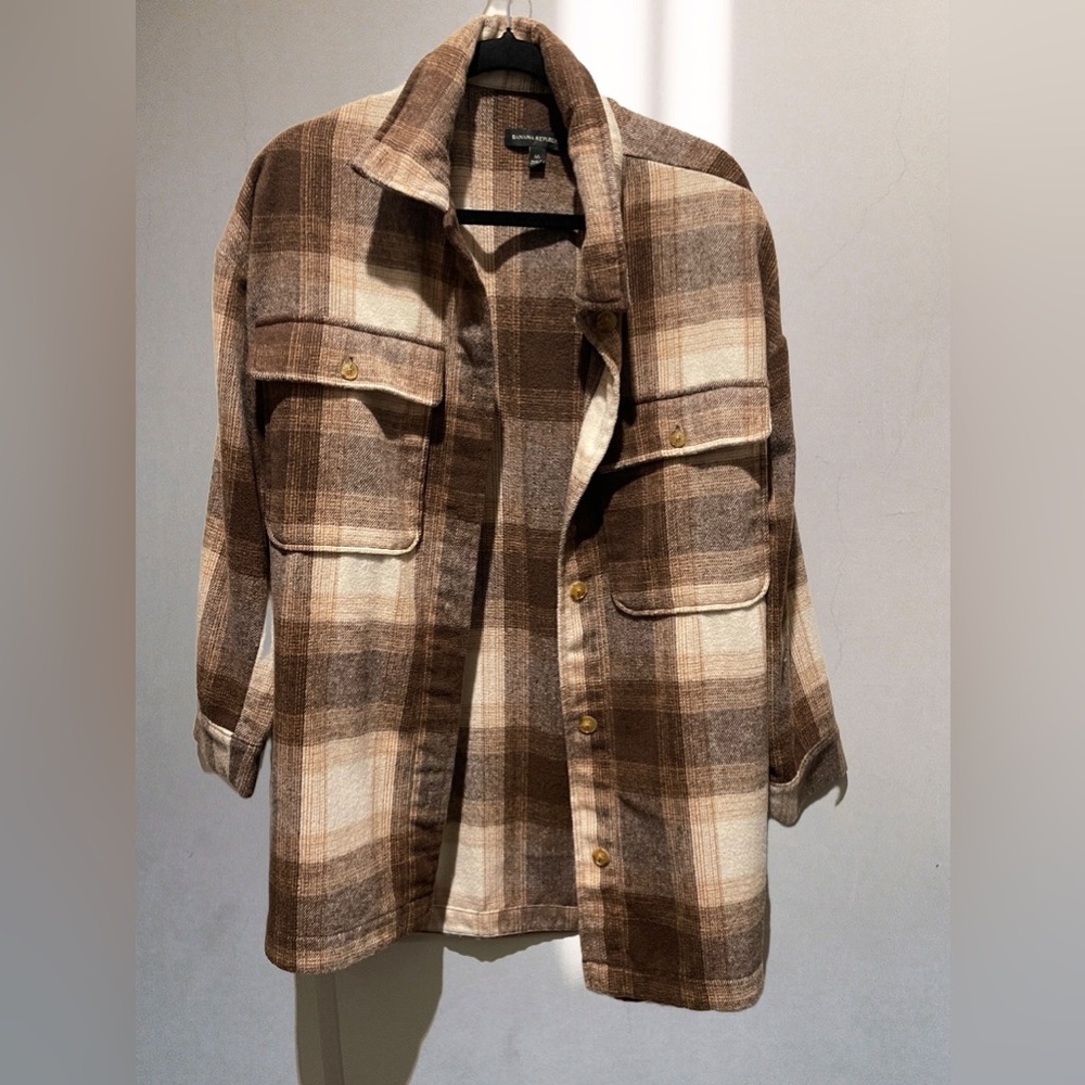 Banana Republic Brown Flannel Shirt-Jacket Cardigan